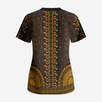 Gold Dashiki and Tapa Pattern Scrub Top Africa-Polynesia Together Culture
