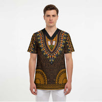 Gold Dashiki and Tapa Pattern Scrub Top Africa-Polynesia Together Culture