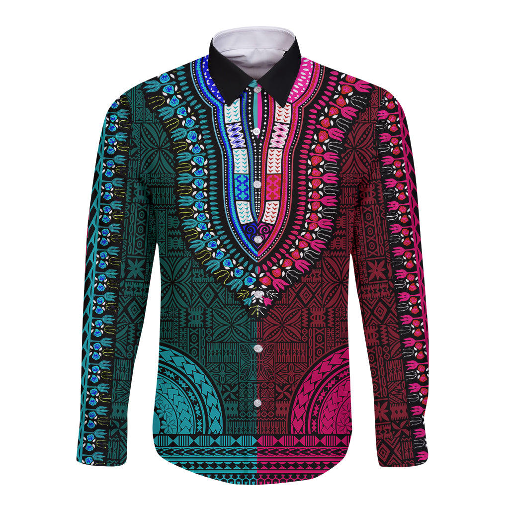 african-dashiki-long-sleeve-button-shirt-with-tapa-pattern-half-teal-and-pink