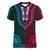 african-dashiki-women-v-neck-t-shirt-with-tapa-pattern-half-teal-and-pink