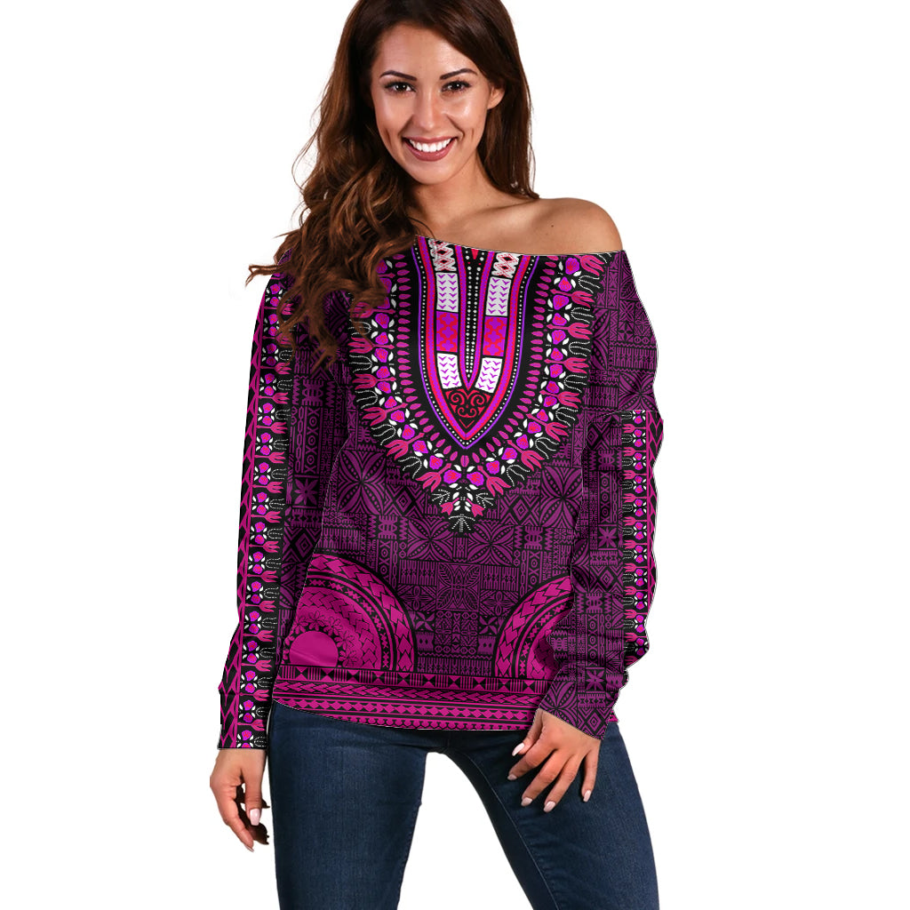 african-dashiki-off-shoulder-sweater-with-tapa-pattern-pink