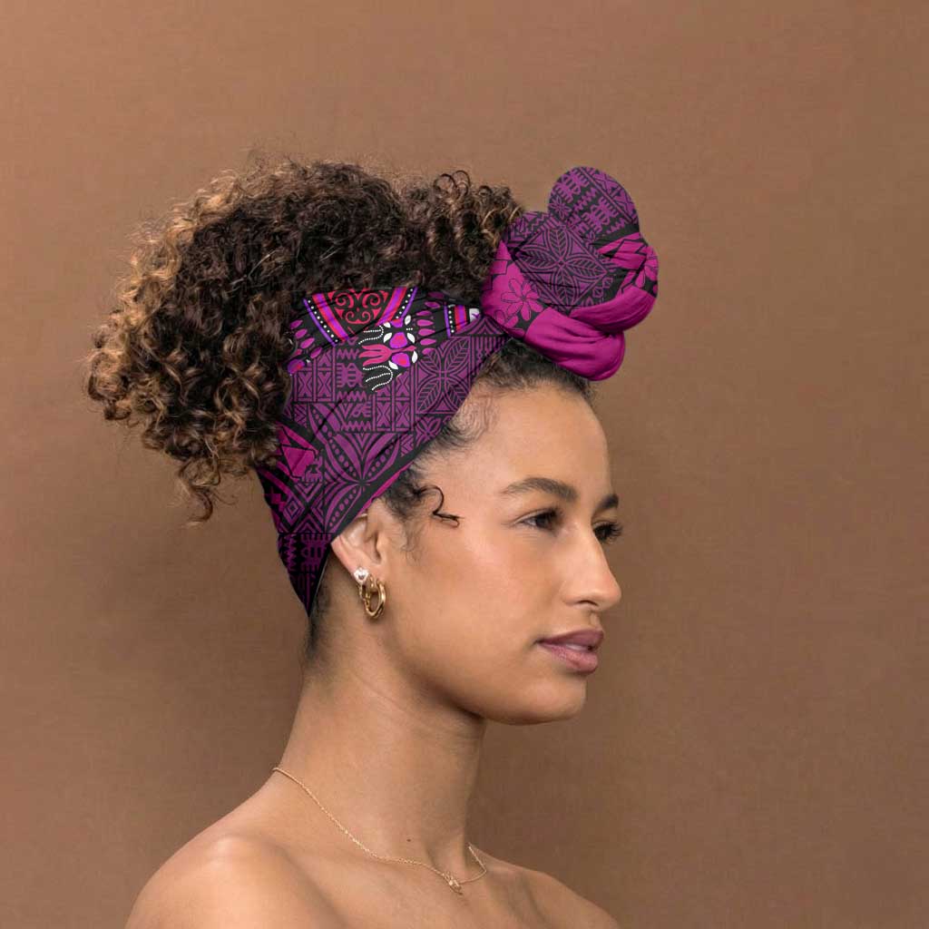 Pink Dashiki and Tapa Pattern Simple Headwrap Africa and Polynesia Together Culture
