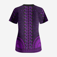 Purple Dashiki and Tapa Pattern Scrub Top Africa-Polynesia Together Culture