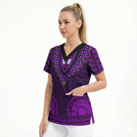 Purple Dashiki and Tapa Pattern Scrub Top Africa-Polynesia Together Culture