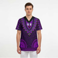 Purple Dashiki and Tapa Pattern Scrub Top Africa-Polynesia Together Culture