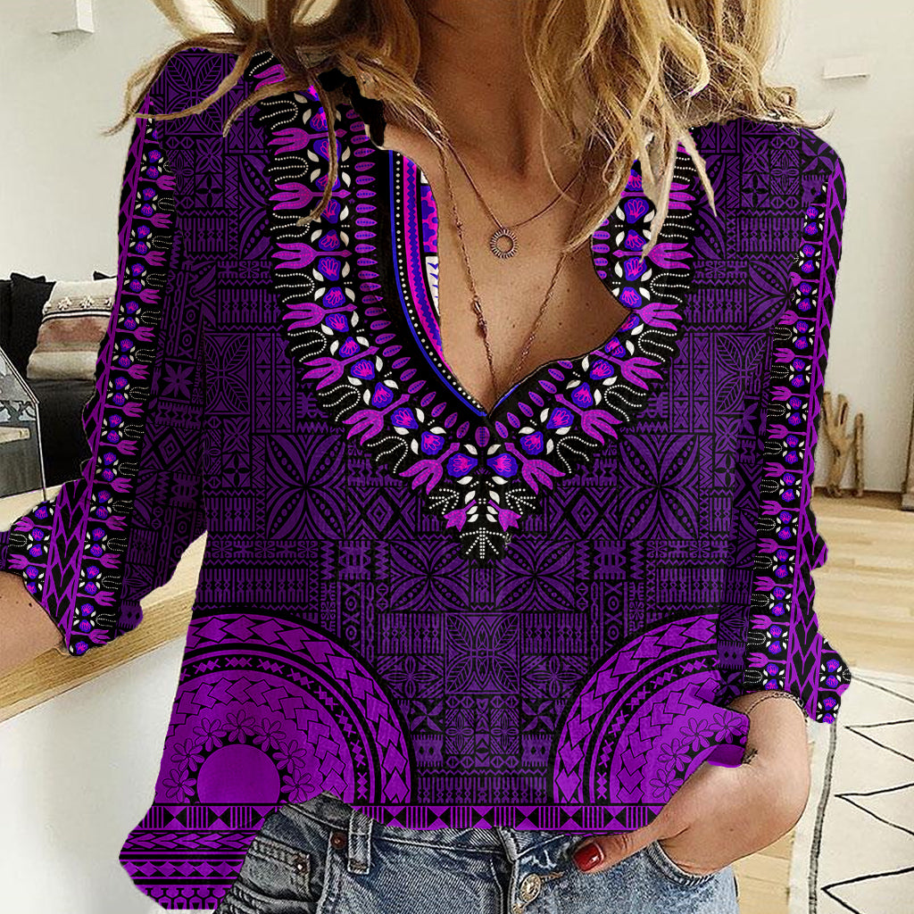 african-dashiki-women-casual-shirt-with-tapa-pattern-purple