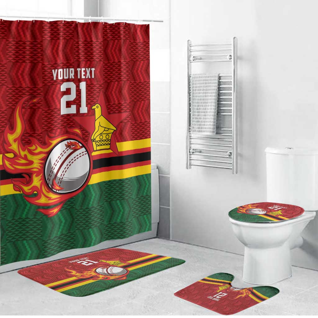 Zimbabwe Cricket Custom Bathroom Set The Chevrons Cricket Ball Fire - Wonder Print Shop