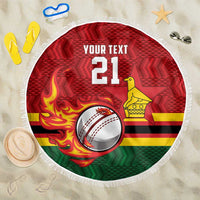 Zimbabwe Cricket Custom Beach Blanket The Chevrons Cricket Ball Fire - Wonder Print Shop