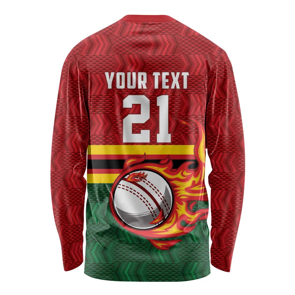 Zimbabwe Cricket Custom Long Sleeve Shirt The Chevrons Cricket Ball Fire - Wonder Print Shop