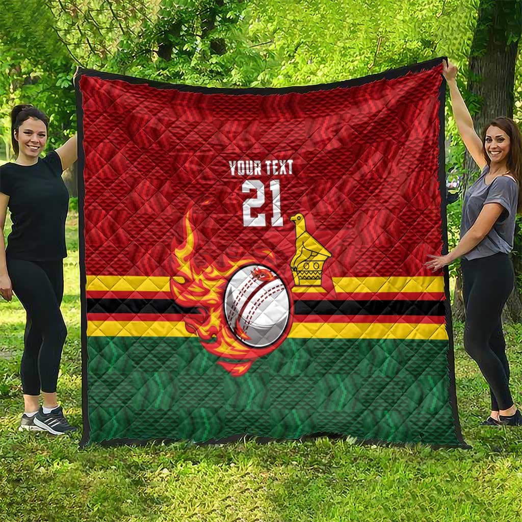 Zimbabwe Cricket Custom Quilt The Chevrons Cricket Ball Fire - Wonder Print Shop