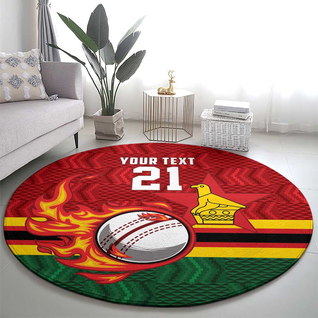 Zimbabwe Cricket Custom Round Carpet The Chevrons Cricket Ball Fire - Wonder Print Shop