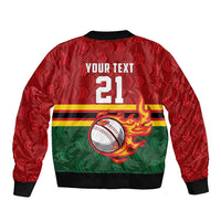 Zimbabwe Cricket Custom Sleeve Zip Bomber Jacket The Chevrons Cricket Ball Fire - Wonder Print Shop