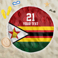 Zimbabwe Cricket Custom Beach Blanket Zimbabwean Pattern Flag Motif - Wonder Print Shop