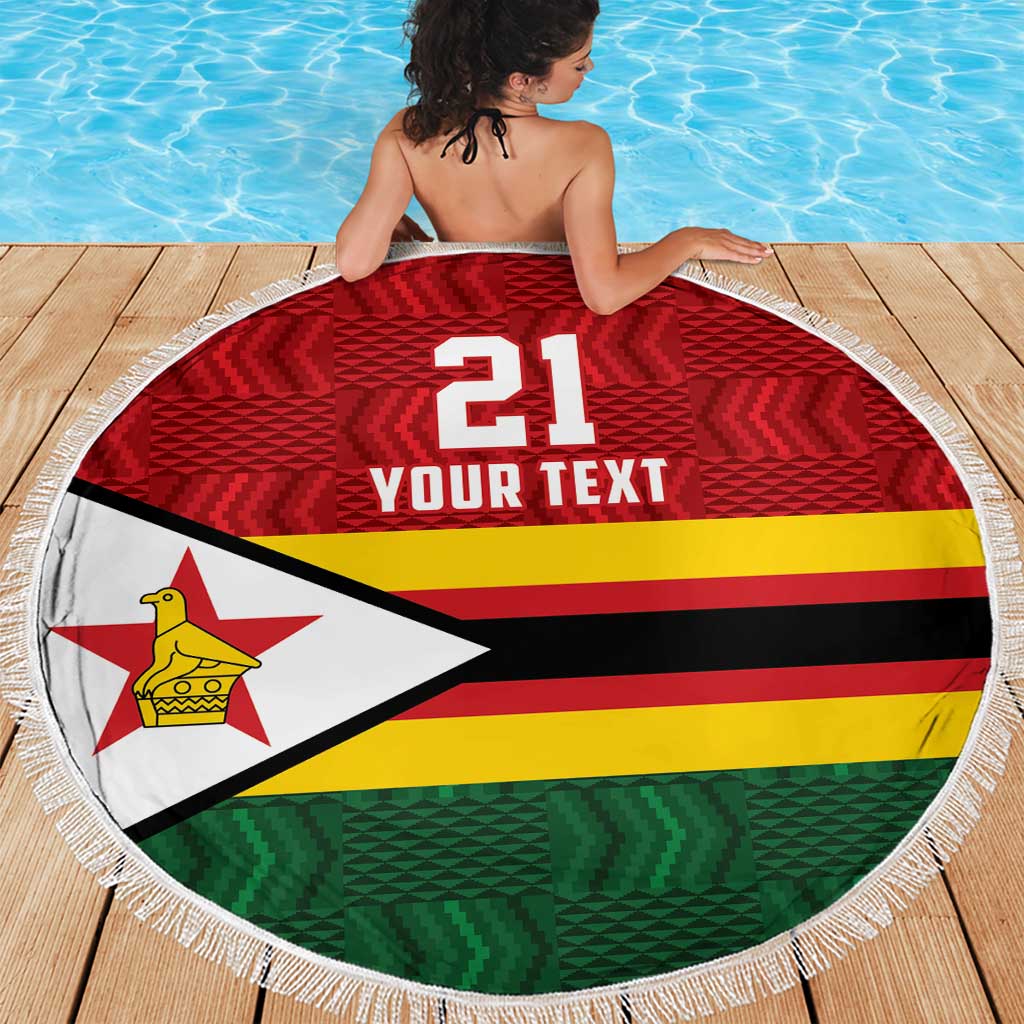 Zimbabwe Cricket Custom Beach Blanket Zimbabwean Pattern Flag Motif - Wonder Print Shop