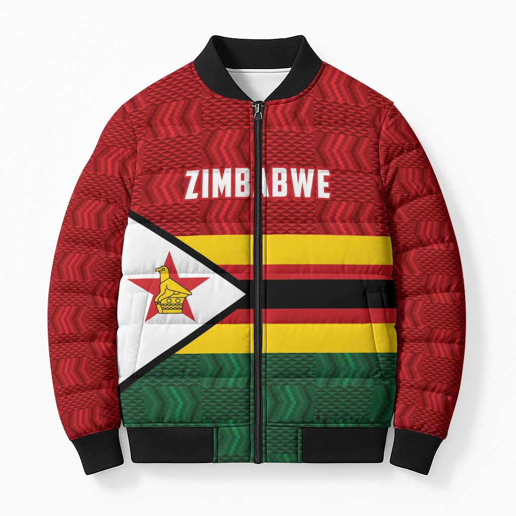 Zimbabwe Cricket Custom Bomber Puffer Jacket Zimbabwean Pattern Flag Motif - Wonder Print Shop
