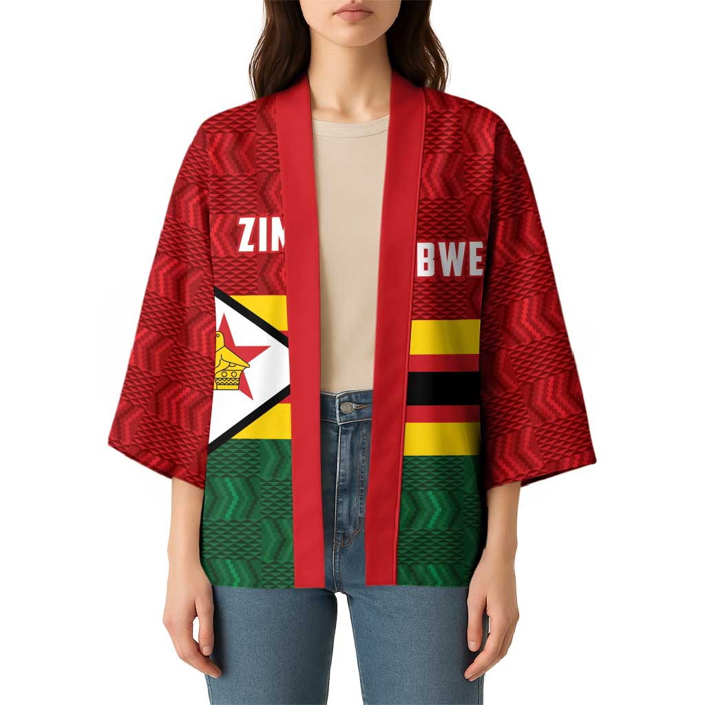 Zimbabwe Cricket Custom Kimono Zimbabwean Pattern Flag Motif - Wonder Print Shop