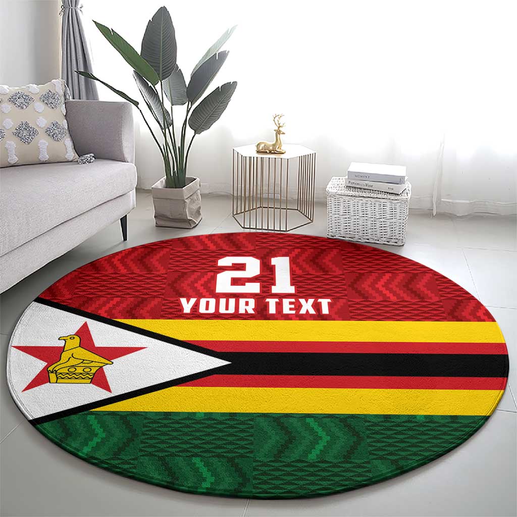 Zimbabwe Cricket Custom Round Carpet Zimbabwean Pattern Flag Motif - Wonder Print Shop