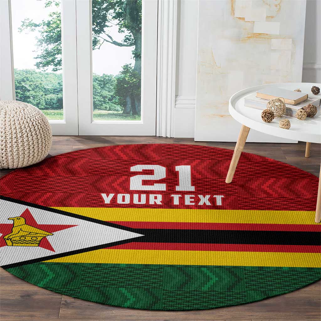 Zimbabwe Cricket Custom Round Carpet Zimbabwean Pattern Flag Motif - Wonder Print Shop