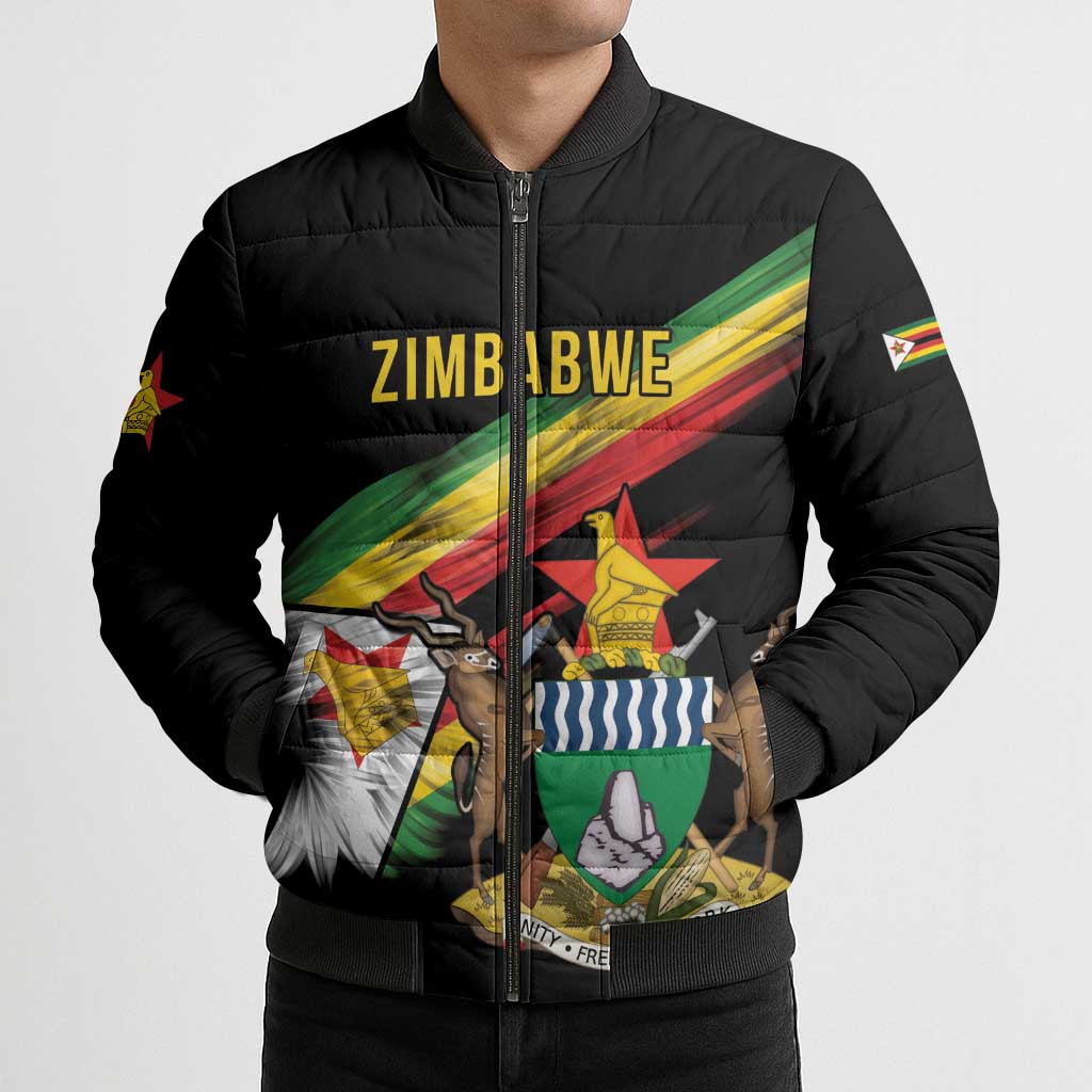 Zimbabwe Wings Flag Bomber Puffer Jacket Proudly Zimbabwean - Wonder Print Shop
