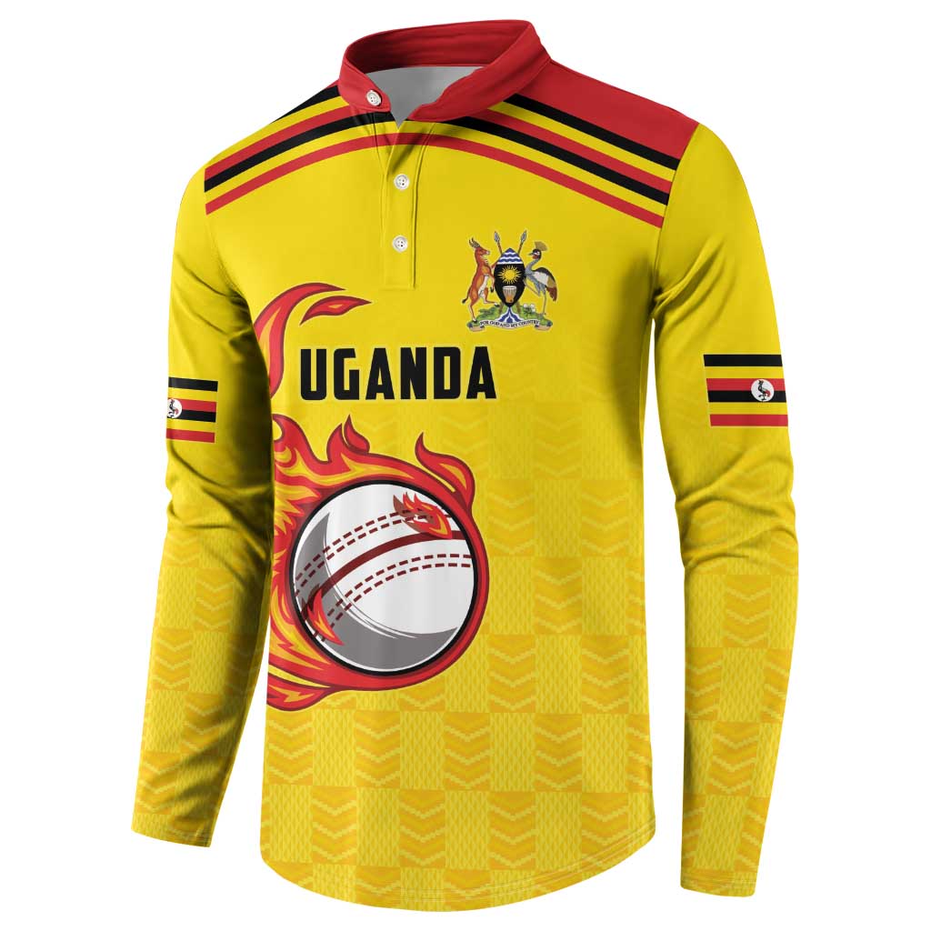 Uganda Cricket Custom Button Sweatshirt Cranes Cricket Ball Fire - Wonder Print Shop