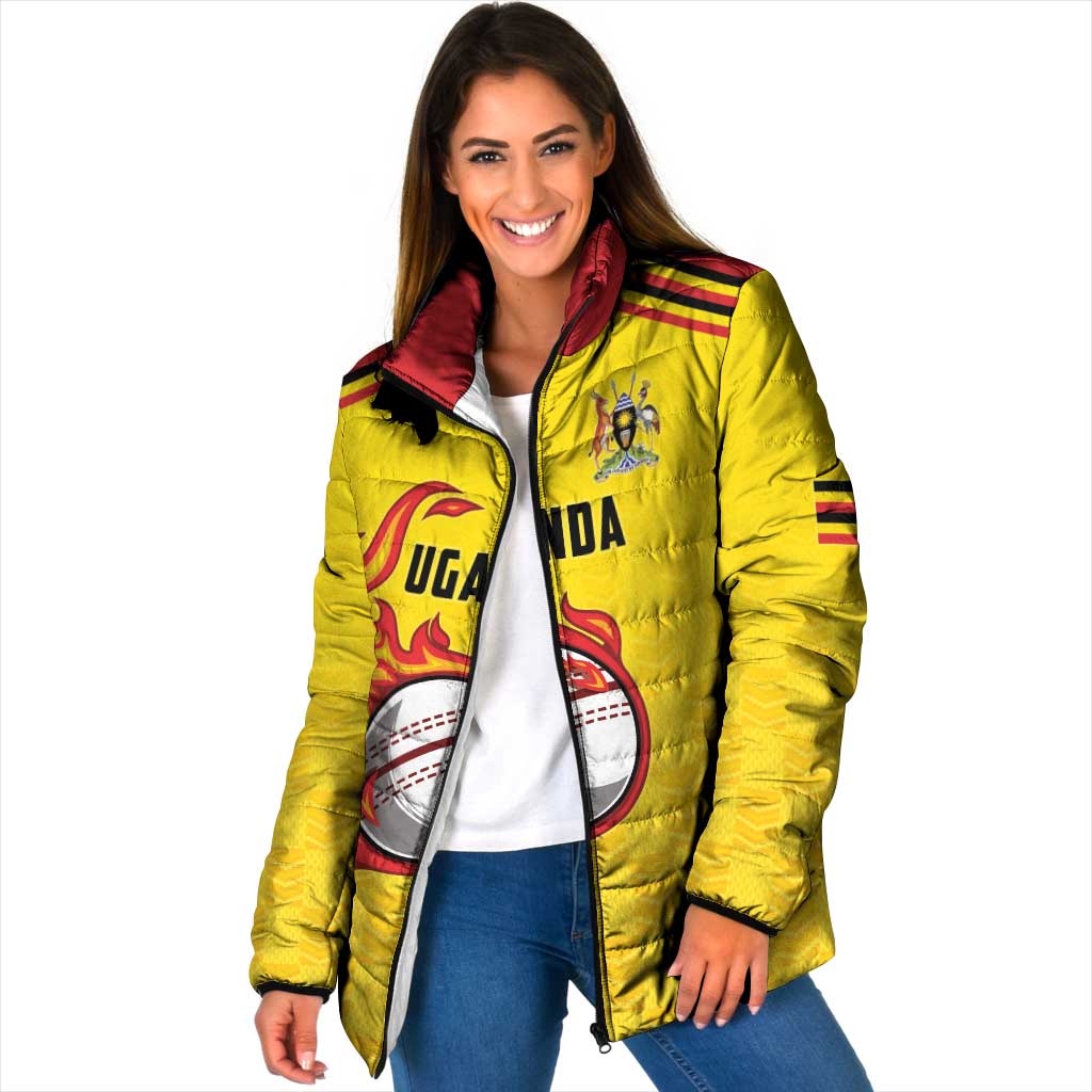 Uganda Cricket Custom Padded Jacket Cranes Cricket Ball Fire - Wonder Print Shop