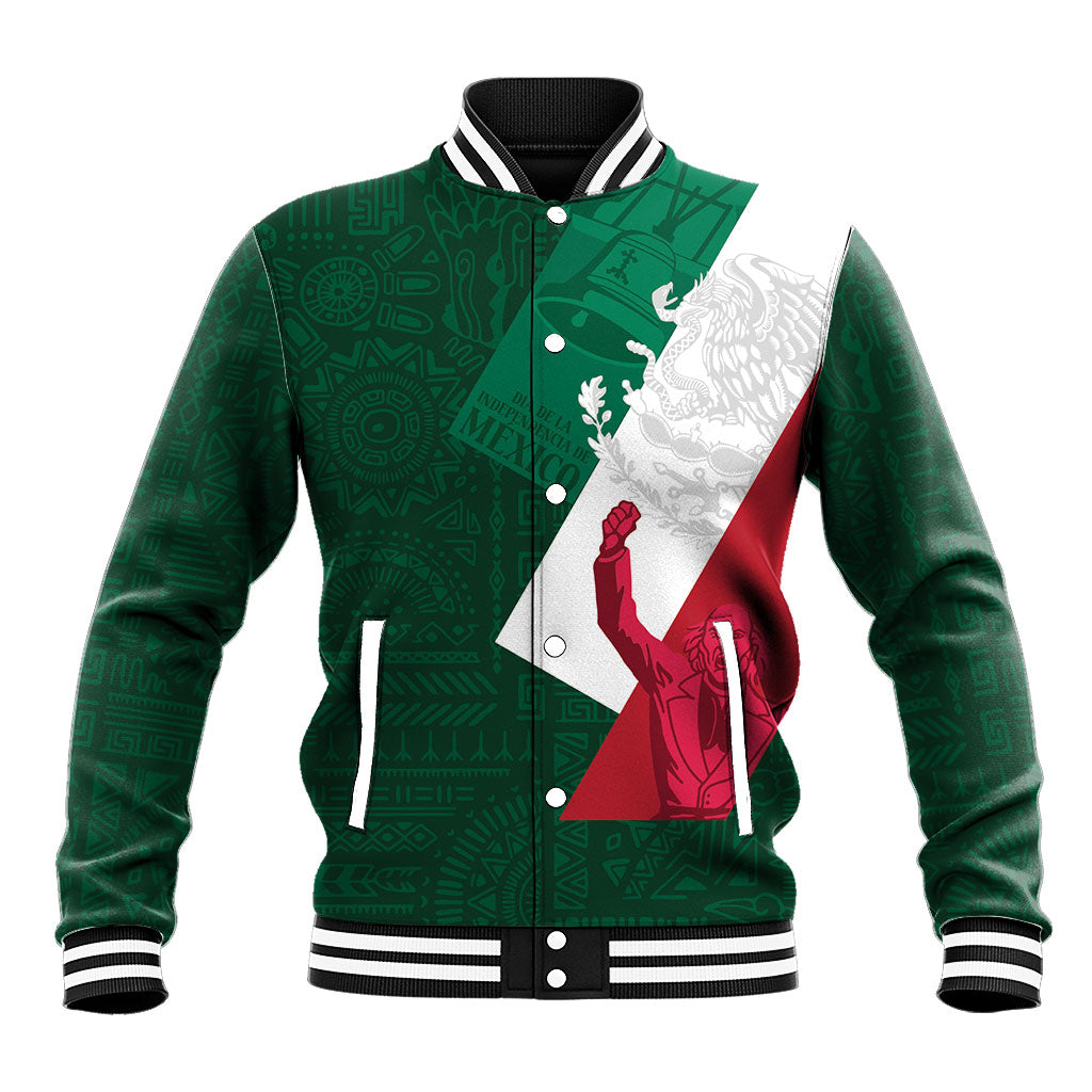 Dia de la Independencia de Mexico Baseball Jacket 16 De Septiembre Traditional Aztec Tribal Green