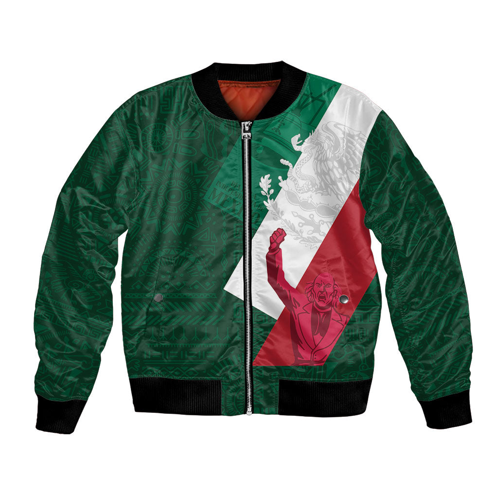 Dia de la Independencia de Mexico Bomber Jacket 16 De Septiembre Traditional Aztec Tribal Green
