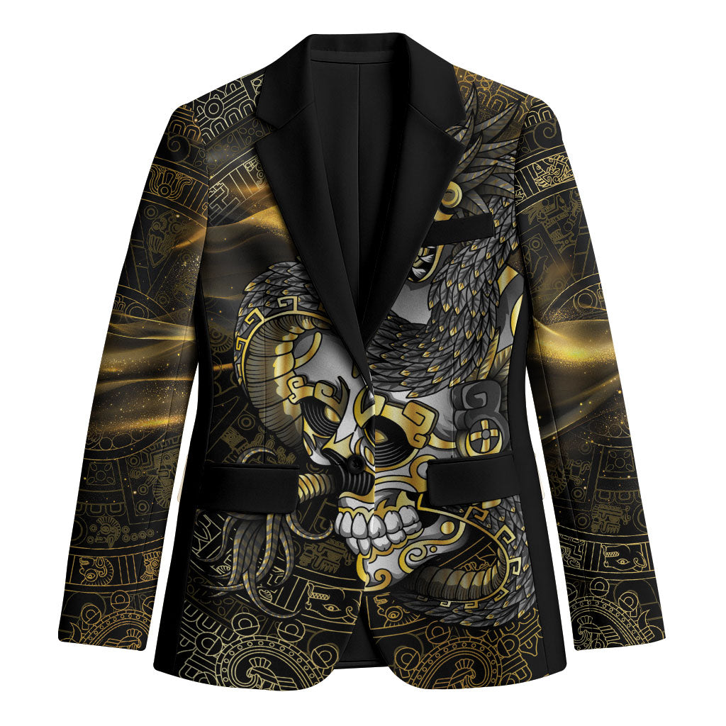 Mexico Quetzalcoatl Aztec Calendar Blazer Black Gold Tribal Warrior Art