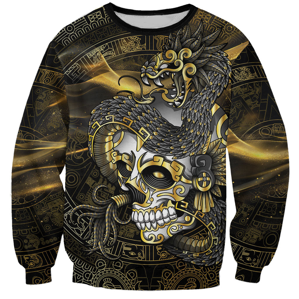 Mexico Quetzalcoatl Aztec Calendar Sweatshirt Black Gold Tribal Warrior Art