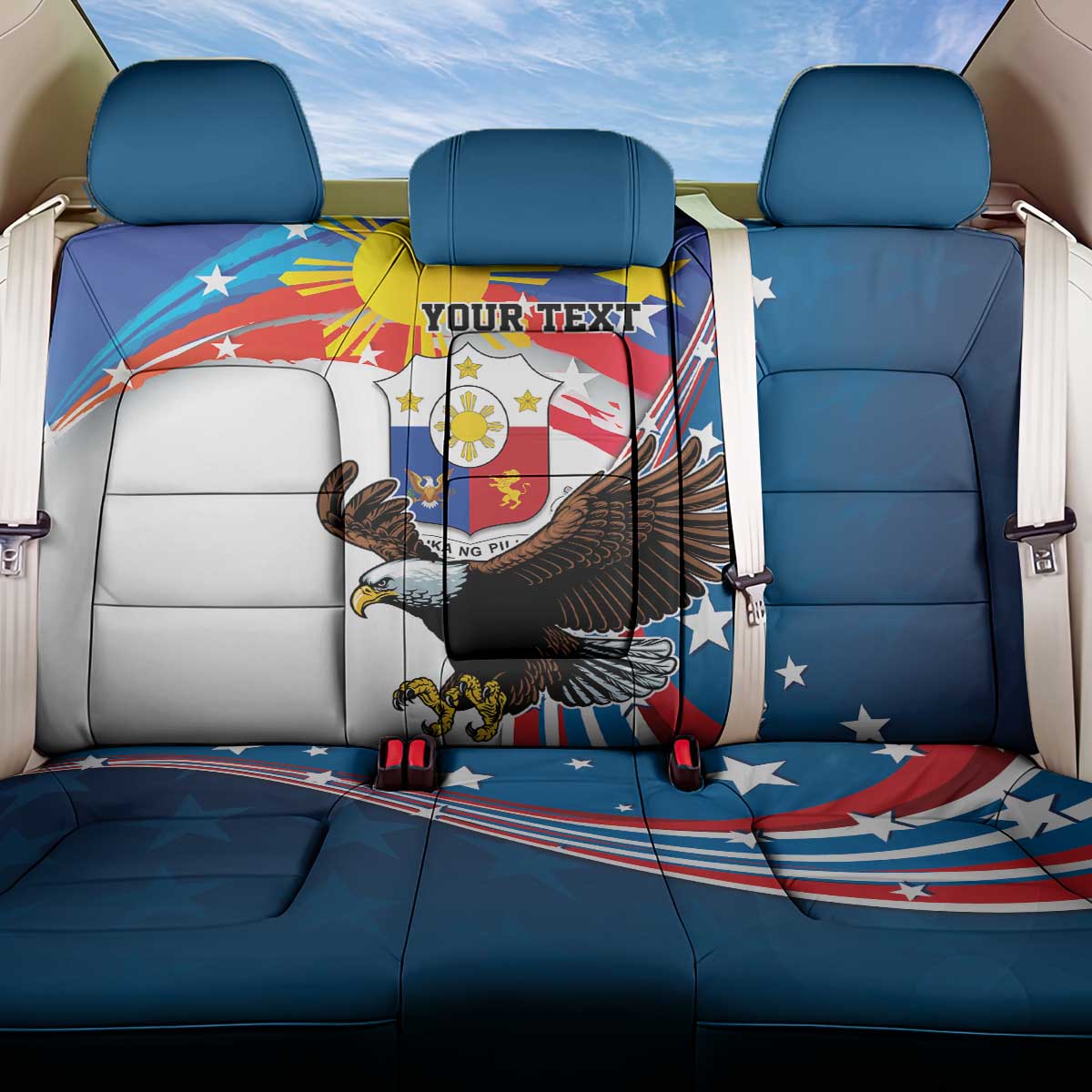 Personalized Filipino-American Back Car Seat Cover The Eight-Rayed Sun with Bald Eagle LT9 - Wonder Print Shop