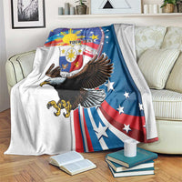 Personalized Filipino-American blanket with eagle, sun rays, stars, and "Your Text"