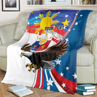 Personalized Filipino-American blanket with eagle and sun over white, blue, and red
