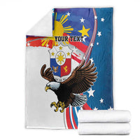 Personalized Filipino-American blanket with eagle, sun rays, stars, and "Your Text"