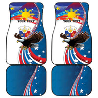 Set of four blue car mats with bald eagle, sunburst, stars and stripes