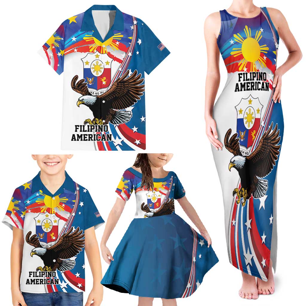 Personalized Filipino-American Family Matching Tank Maxi Dress and Hawaiian Shirt The Eight-Rayed Sun with Bald Eagle - Wonder Print Shop