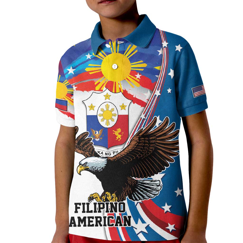 Personalized Filipino-American Kid Polo Shirt The Eight-Rayed Sun with Bald Eagle - Wonder Print Shop