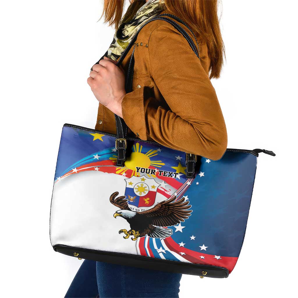 Personalized Filipino-American Leather Tote Bag The Eight-Rayed Sun with Bald Eagle