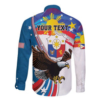 Long-sleeve button shirt, back graphic with eagle, sun, stars, and 'Your Text'