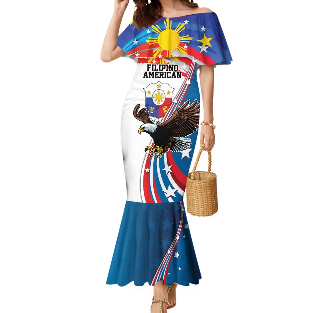 Personalized Filipino-American Mermaid Dress The Eight-Rayed Sun with Bald Eagle - Wonder Print Shop