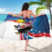 Personalized blue sarong draped over shoulders; eagle, sunburst, stars, and 'YOUR TEXT'.