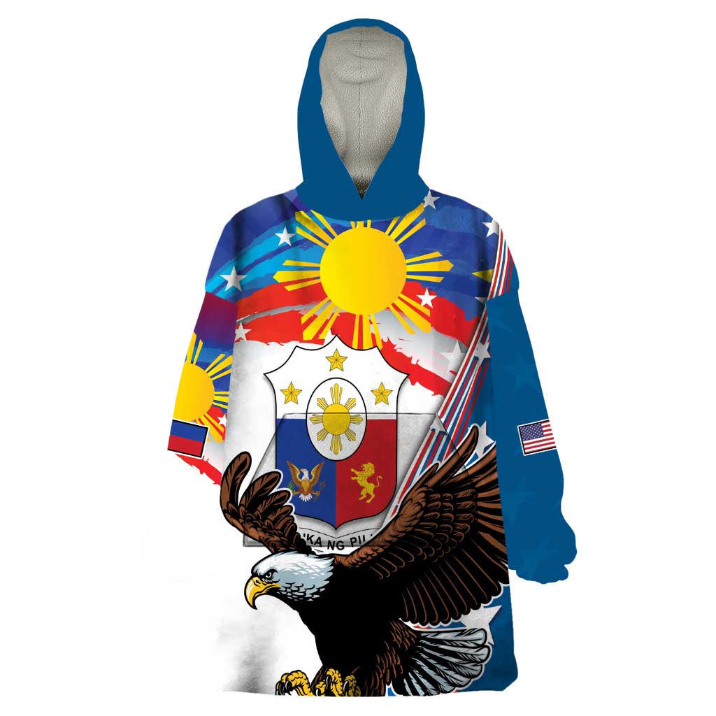 Personalized Filipino-American Wearable Blanket Hoodie The Eight-Rayed Sun with Bald Eagle