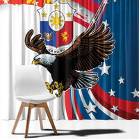 Close-up curtain fabric with eagle and star-spangled patriotic flag colors