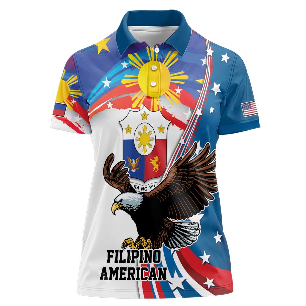 Personalized Filipino-American Women Polo Shirt The Eight-Rayed Sun with Bald Eagle