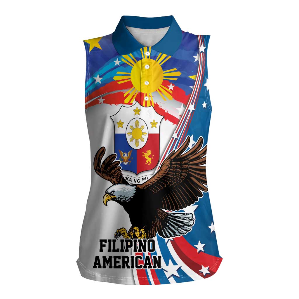 Personalized Filipino-American Women Sleeveless Polo Shirt The Eight-Rayed Sun with Bald Eagle