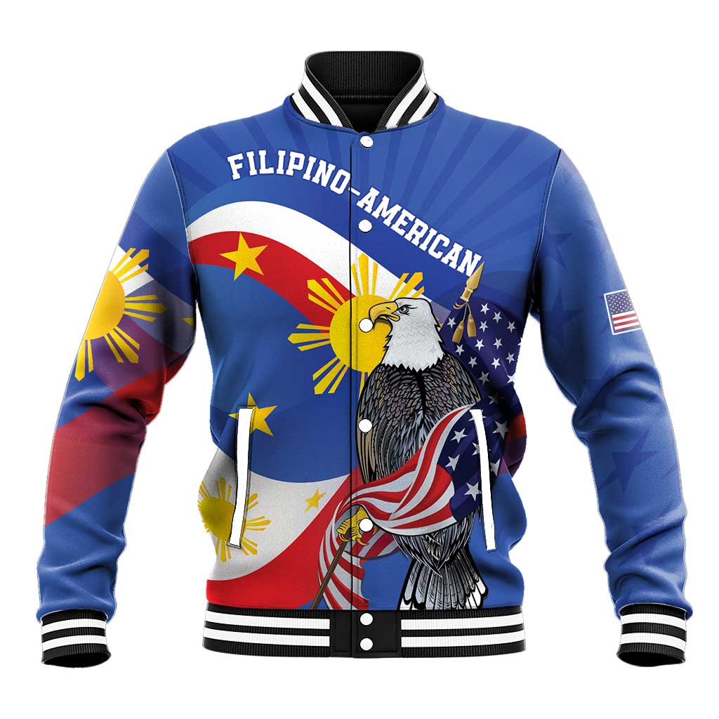 Personalized Filipino-American Baseball Jacket Philippines Coat Of Arms with Bald Eagle LT9 - Wonder Print Shop