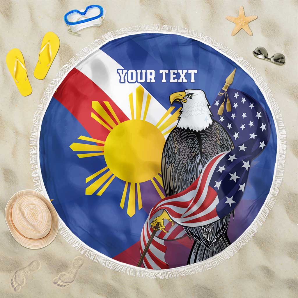 Personalized Filipino-American Beach Blanket Philippines Coat Of Arms with Bald Eagle LT9 - Wonder Print Shop