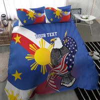 Personalized Filipino-American bedding set with bald eagle and U.S. stars, “YOUR TEXT”