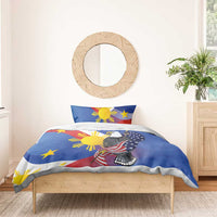 Personalized Filipino-American bedding set with eagle and sun-star motif, “YOUR TEXT”