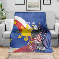 Personalized flag blanket with bald eagle and 'Your text' on blue background