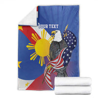 Personalized flag blanket with bald eagle and 'Your text', folded with towels